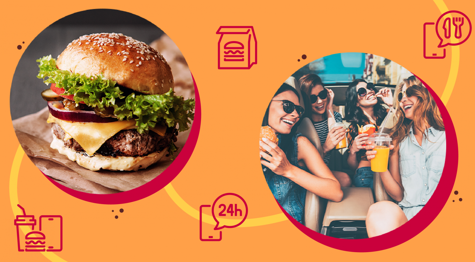 Women in a car enjoy fast food together.